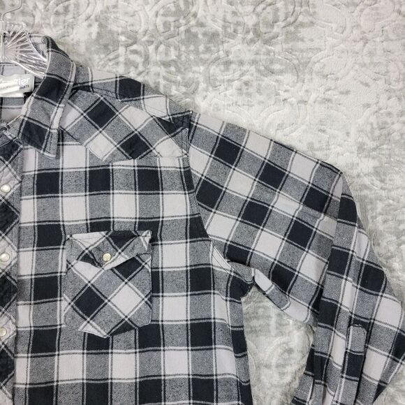 Wrangler Pearl Snap Shirt Womens XL Black Plaid Long Sleeve Button Up Flannel - Picture 5 of 11
